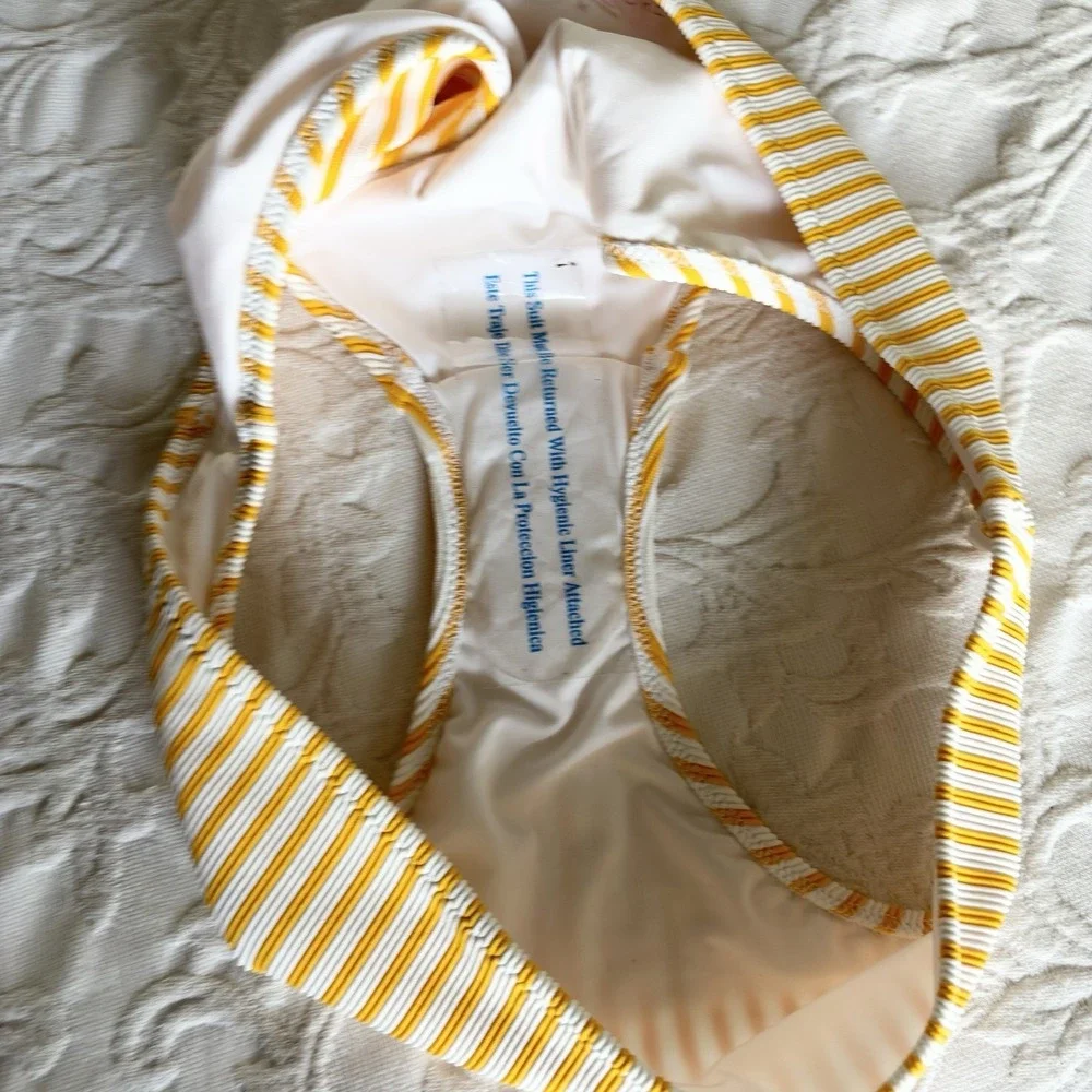 Shade & Shore Womens Medium Coverage Hipster Bikini Bottom Yellow Stripe M New
